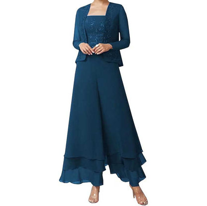 Pantsuits Lace Mother of The Bride Jumpsuits Chiffon Wedding Guest Suit
