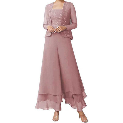 Pantsuits Lace Mother of The Bride Jumpsuits Chiffon Wedding Guest Suit