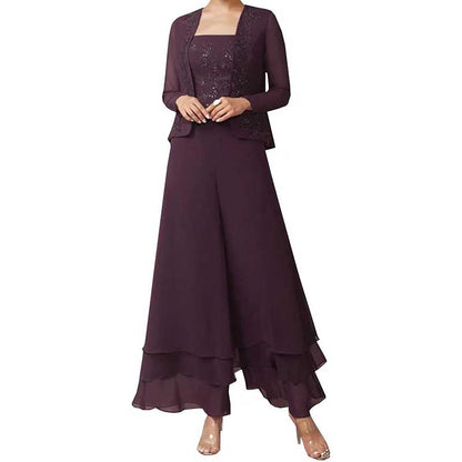Pantsuits Lace Mother of The Bride Jumpsuits Chiffon Wedding Guest Suit