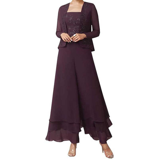 Pantsuits Lace Mother of The Bride Jumpsuits Chiffon Wedding Guest Suit