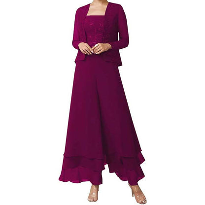 Pantsuits Lace Mother of The Bride Jumpsuits Chiffon Wedding Guest Suit