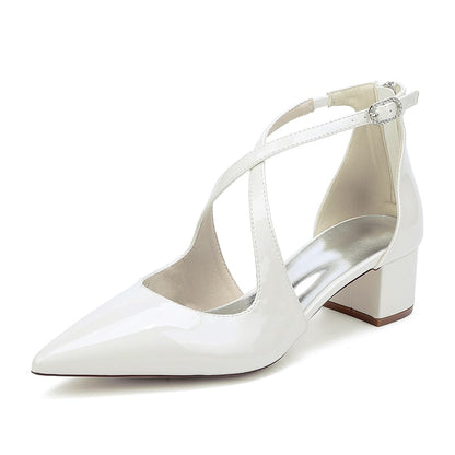 Patent Leahter Dress Shoes Chunky Heel Bridal Heels Crossing Straps Shoes