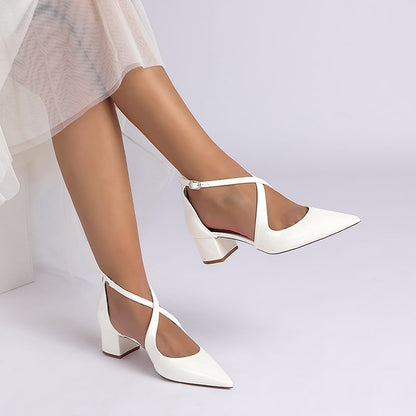 Patent Leahter Dress Shoes Chunky Heel Bridal Heels Crossing Straps Shoes