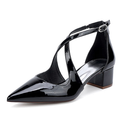 Patent Leahter Dress Shoes Chunky Heel Bridal Heels Crossing Straps Shoes