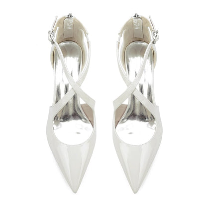 Patent Leahter Dress Shoes Chunky Heel Bridal Heels Crossing Straps Shoes