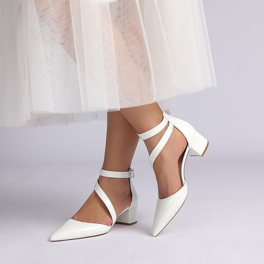 Patent Leather Dress Shoes Chunky Heel Bridal Heels Ankle Straps Shoes