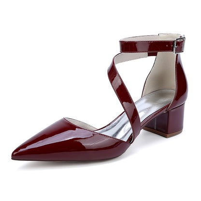 Patent Leather Dress Shoes Chunky Heel Bridal Heels Ankle Straps Shoes