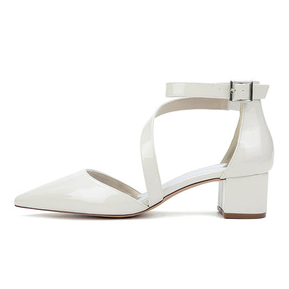 Patent Leather Dress Shoes Chunky Heel Bridal Heels Ankle Straps Shoes