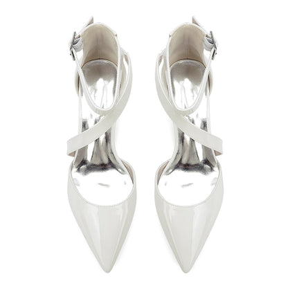 Patent Leather Dress Shoes Chunky Heel Bridal Heels Ankle Straps Shoes