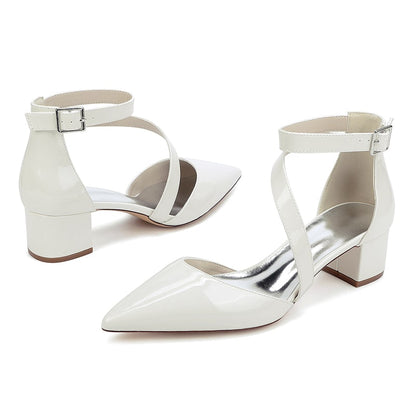 Patent Leather Dress Shoes Chunky Heel Bridal Heels Ankle Straps Shoes
