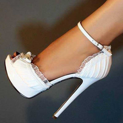 Peep Toe Platform Sandals Lace-Up Stiletto Heels Wedding Shoes