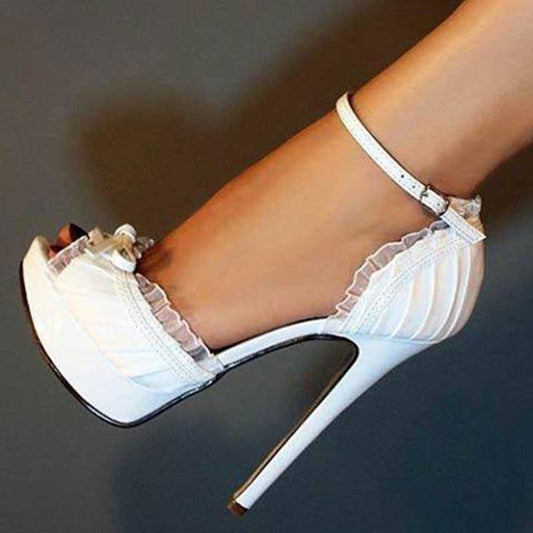 Peep Toe Platform Sandals Lace-Up Stiletto Heels Wedding Shoes