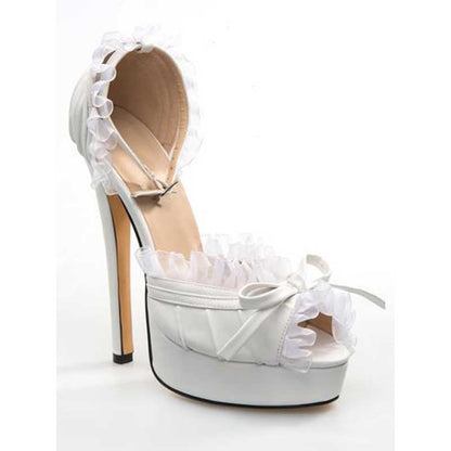 Peep Toe Platform Sandals Lace-Up Stiletto Heels Wedding Shoes
