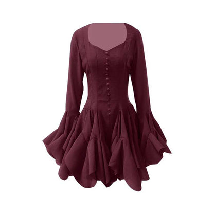 Pleated Square-Neck Ruffles Mini Dress Lotus Sleeves Event Dress