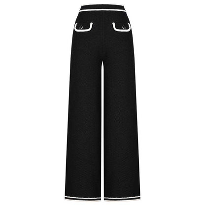 Tailored Button-Up Cardigan Jacket Wide-Leg Pantsuits