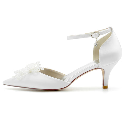 2.36" Pointed Toe Pumps Glitter Ankle Stripe Bridal Shoes with Pearls