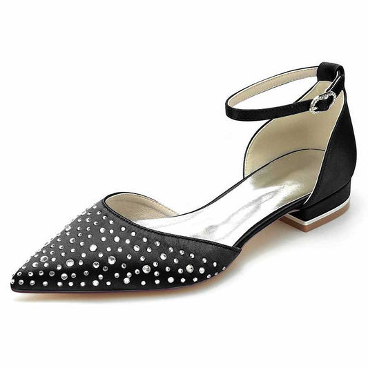 0.98" Pointed Toe Satin Formal Shoes Sequin Lace-Up Flat Wedding Shoes