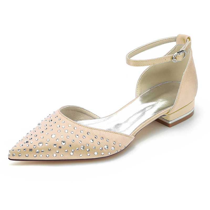0.98" Pointed Toe Satin Formal Shoes Sequin Lace-Up Flat Wedding Shoes