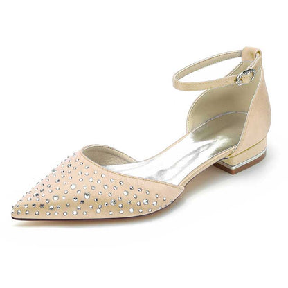 0.98" Pointed Toe Satin Formal Shoes Sequin Lace-Up Flat Wedding Shoes