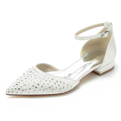 0.98" Pointed Toe Satin Formal Shoes Sequin Lace-Up Flat Wedding Shoes