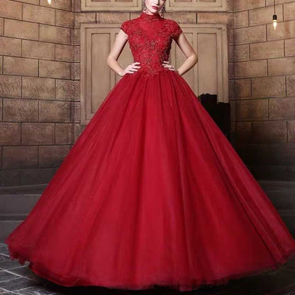 Red Long Prom Dress Off Shoulder Wedding Ball Gown Dress