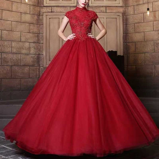 Red Long Prom Dress Off Shoulder Wedding Ball Gown Dress