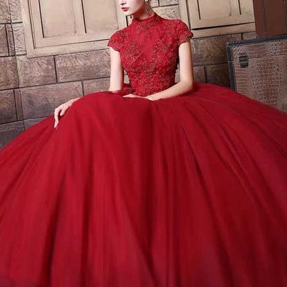 Red Long Prom Dress Off Shoulder Wedding Ball Gown Dress