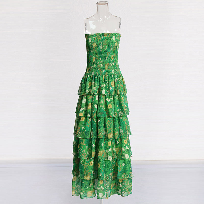 Strapless Layered Tiered Floral Print Dress