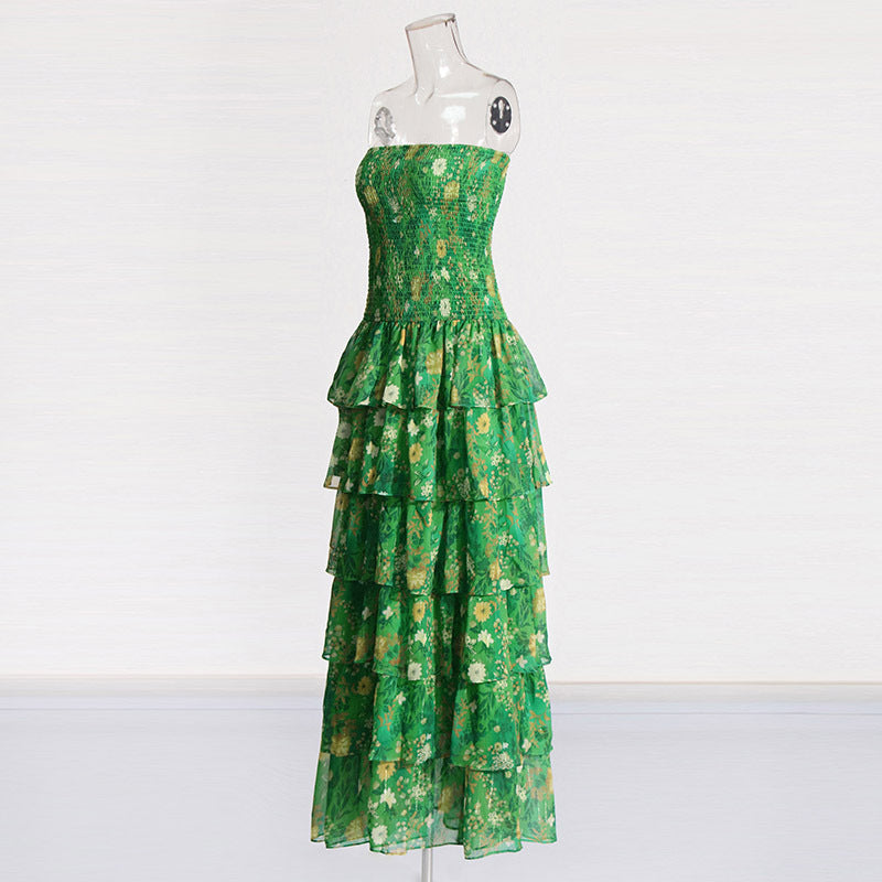 Strapless Layered Tiered Floral Print Dress