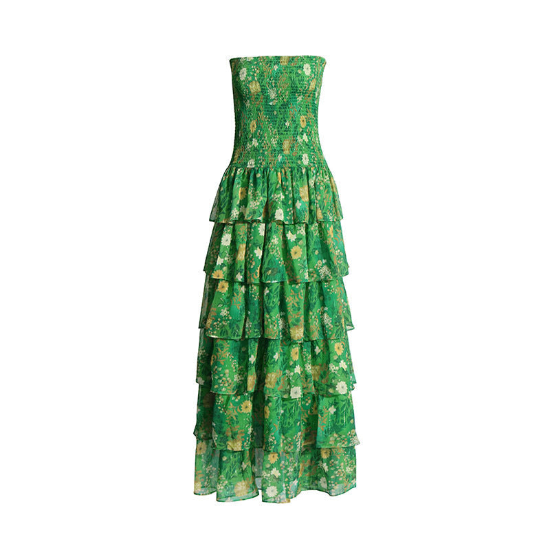 Strapless Layered Tiered Floral Print Dress