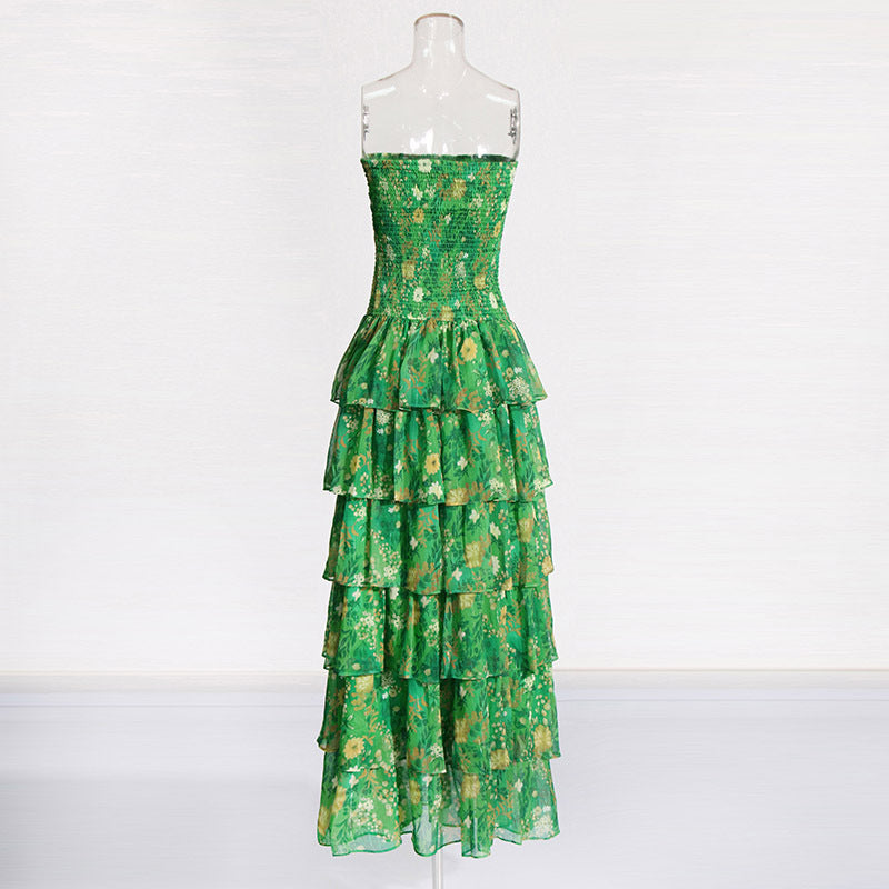 Strapless Layered Tiered Floral Print Dress
