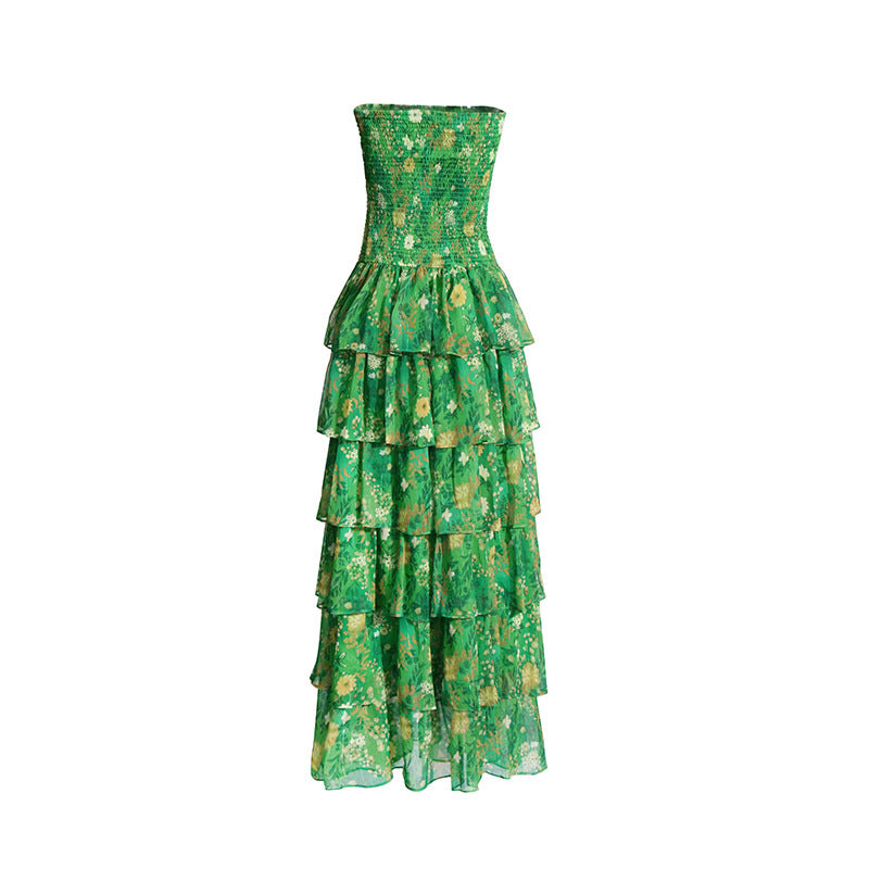 Strapless Layered Tiered Floral Print Dress