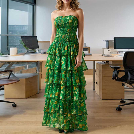 Strapless Layered Tiered Floral Print Dress