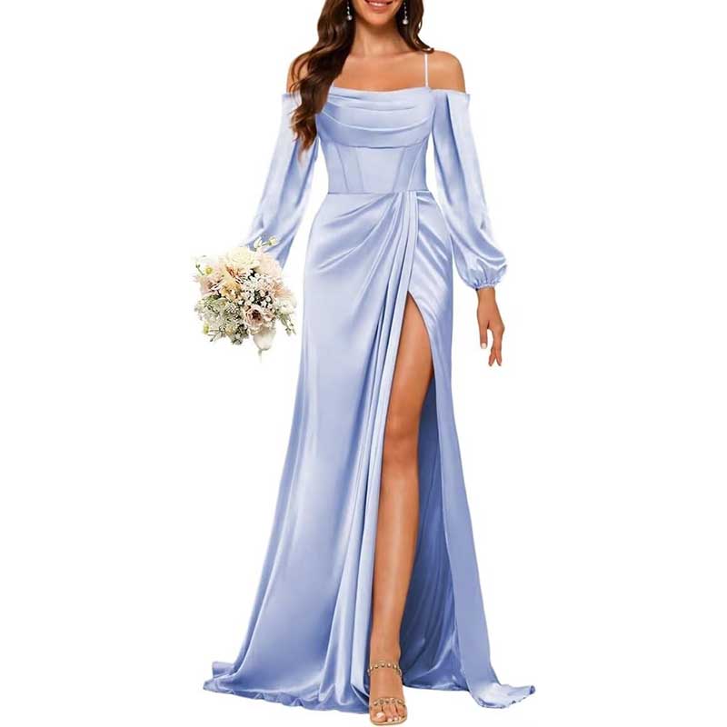 Satin Bridesmaid Dresses Long Sleeve Formal Gowns Long Prom Dresses