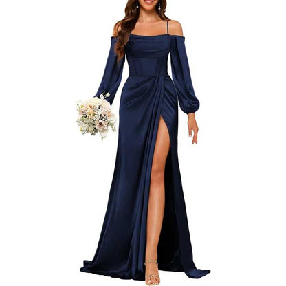 Satin Bridesmaid Dresses Long Sleeve Formal Gowns Long Prom Dresses