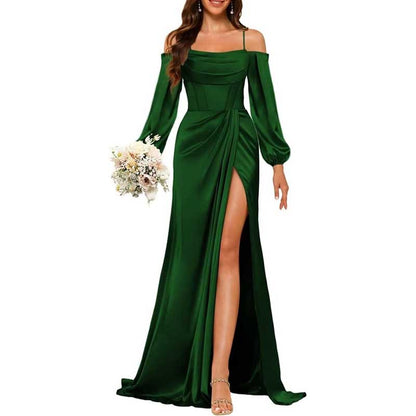 Satin Bridesmaid Dresses Long Sleeve Formal Gowns Long Prom Dresses