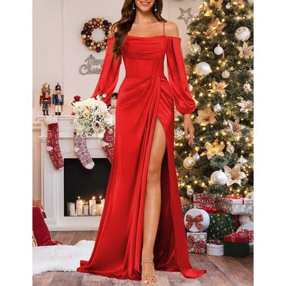 Satin Bridesmaid Dresses Long Sleeve Formal Gowns Long Prom Dresses