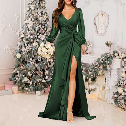 Satin Long Bridesmaid Dresses Long Sleeve Formal Gowns Evening Dresses