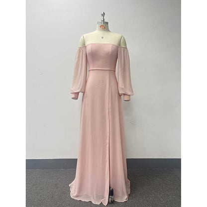 Long Sleeve Prom Gown Off The Shoulder Evening Dress Satin Maxi Dress