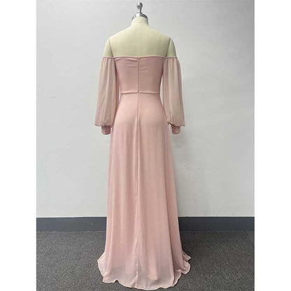 Long Sleeve Prom Gown Off The Shoulder Evening Dress Satin Maxi Dress