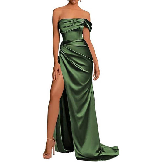 Satin One Shoulder Mermaid Bridesmaid Dresses Formal Dress Evening Gown