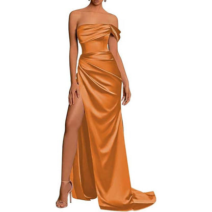 Satin One Shoulder Mermaid Bridesmaid Dresses Formal Dress Evening Gown