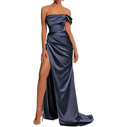 Satin One Shoulder Mermaid Bridesmaid Dresses Formal Dress Evening Gown