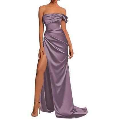 Satin One Shoulder Mermaid Bridesmaid Dresses Formal Dress Evening Gown