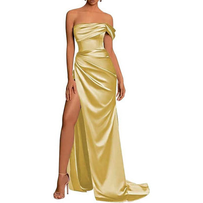 Satin One Shoulder Mermaid Bridesmaid Dresses Formal Dress Evening Gown