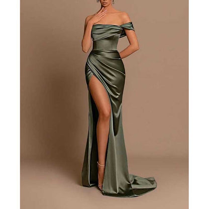 Satin One Shoulder Mermaid Bridesmaid Dresses Formal Dress Evening Gown