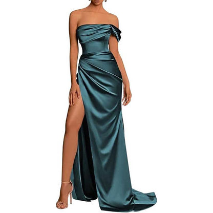 Satin One Shoulder Mermaid Bridesmaid Dresses Formal Dress Evening Gown