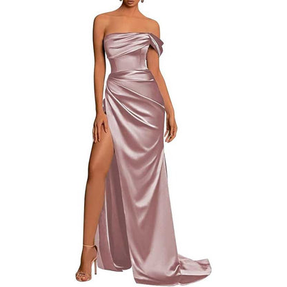 Satin One Shoulder Mermaid Bridesmaid Dresses Formal Dress Evening Gown