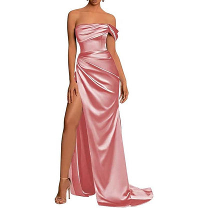 Satin One Shoulder Mermaid Bridesmaid Dresses Formal Dress Evening Gown