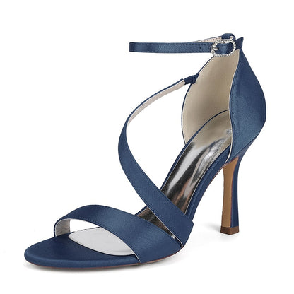 Satin Wedding Sandals Heeled Bridal Shoes Ankle Straps Prom Shoes